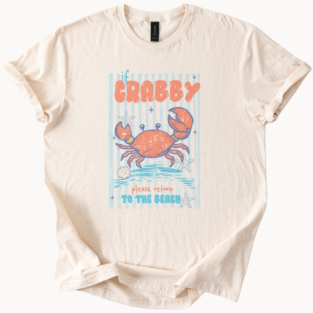 Grabby Crab Retro Graphic Tee Beachy Whimsical Design